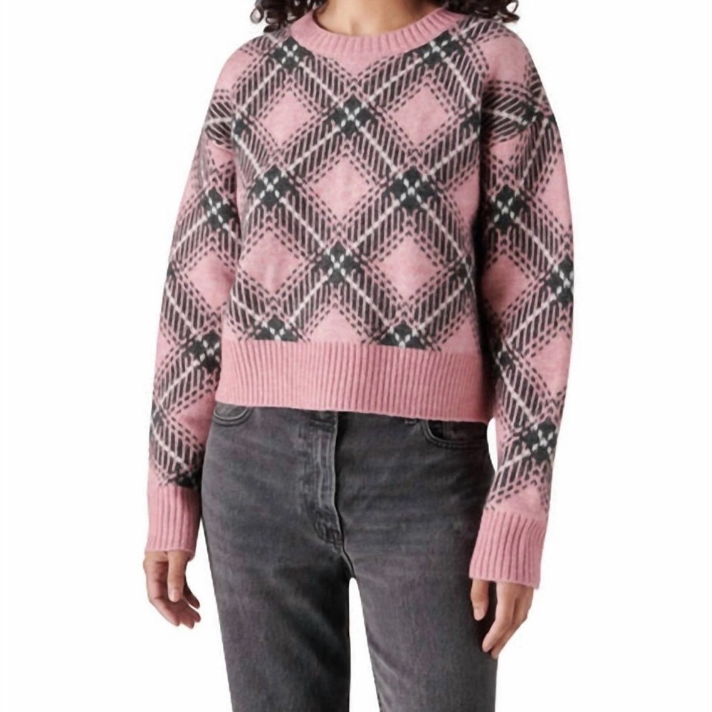 Steve Madden Pink and Black Plaid Sweater